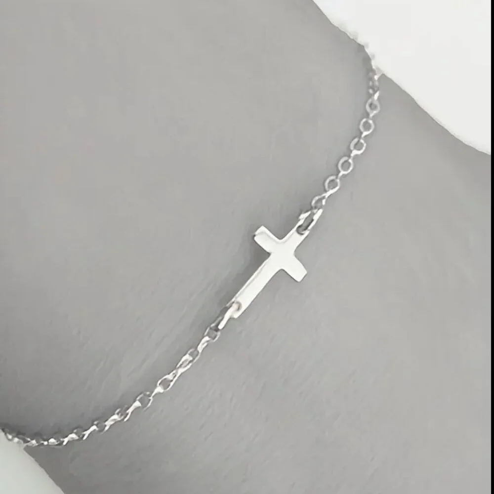 Cross Bracelet Double Sided Silver Tone Bracelet Faith Religious Gifts NWT